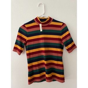 NWT Madewell Ribbed Mockneck Top in Rainbow Stripe